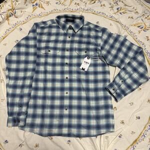 NWT Palmetto Moon Men’s Coast Long Sleeve Flannel Small Indigo Blue Crush Stain